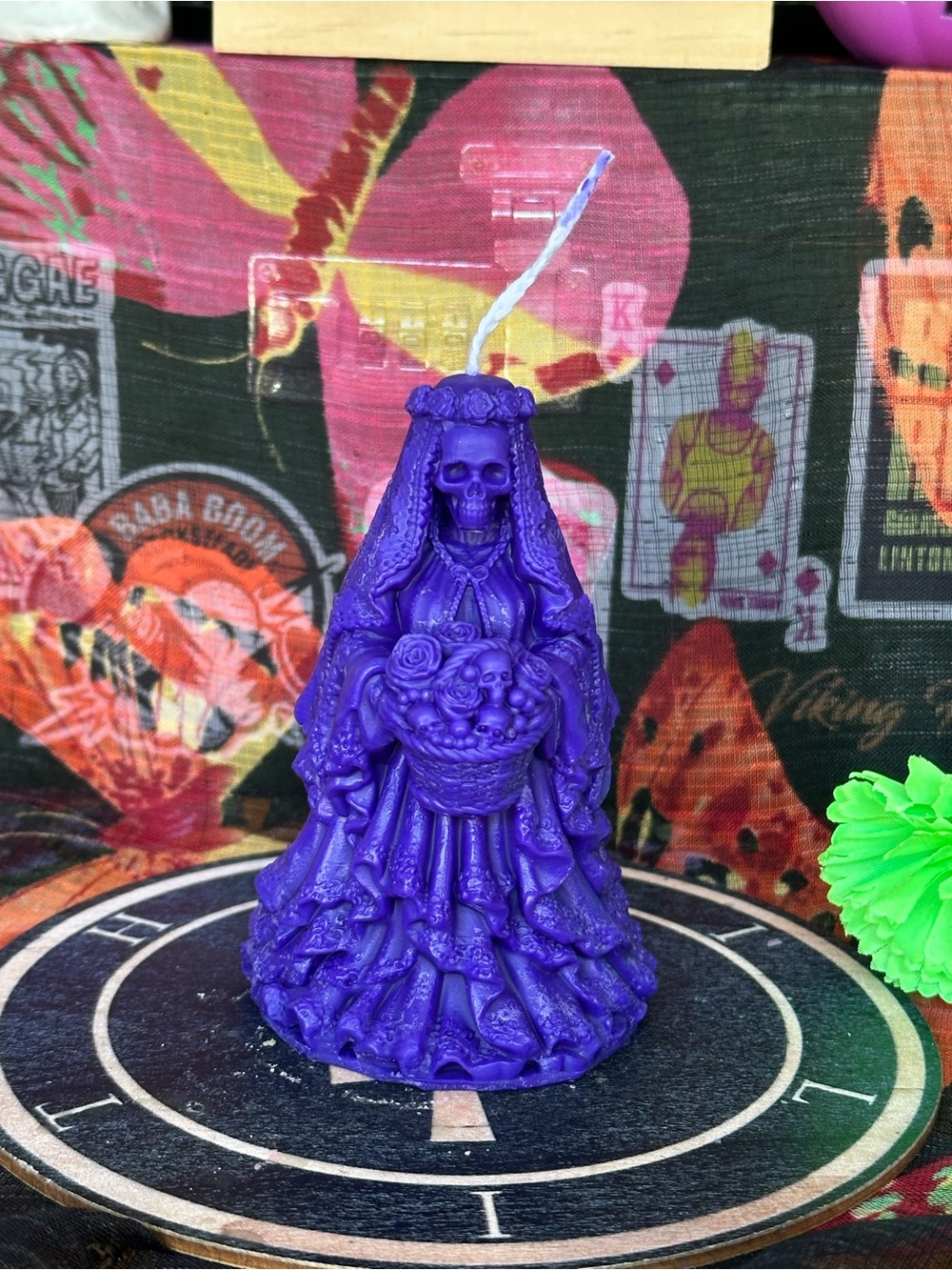 Handmade Purple Skeleton Bride Candle – Gothic Bride of Death